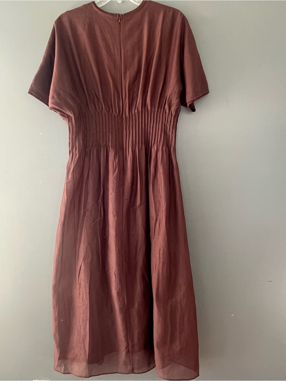 Zara Chestnut Brown Smocked-Waist Midi Dress - Picture 3 of 9